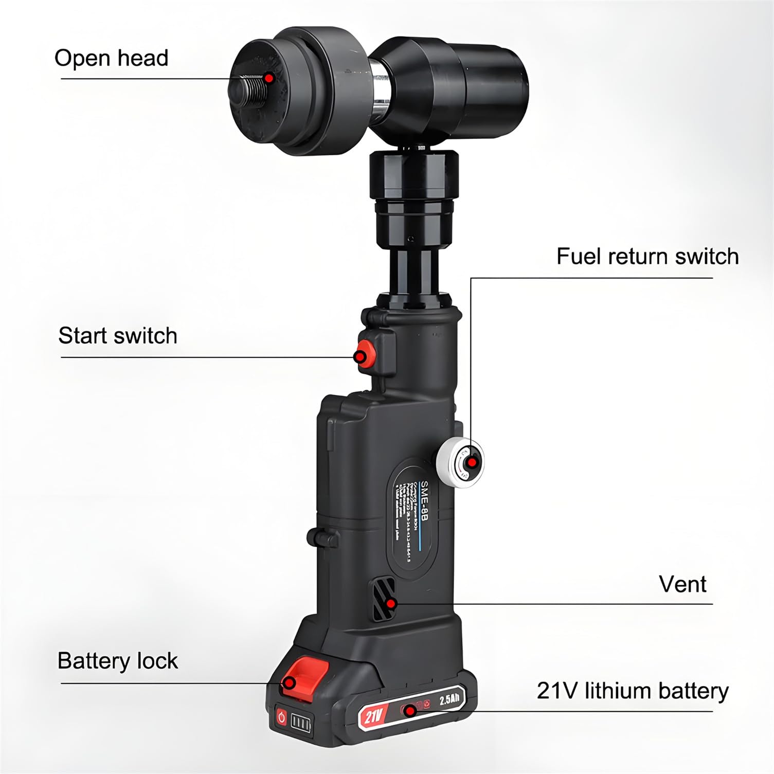 Punzonatrice idraulica con Corsa da 22 mm, Scarico Automatico della Pressione con 6 matrici (Φ22-60 mm) e Batteria da 21 V 2x2500 mAh, punzonatrice a Batteria per Acciaio Q235