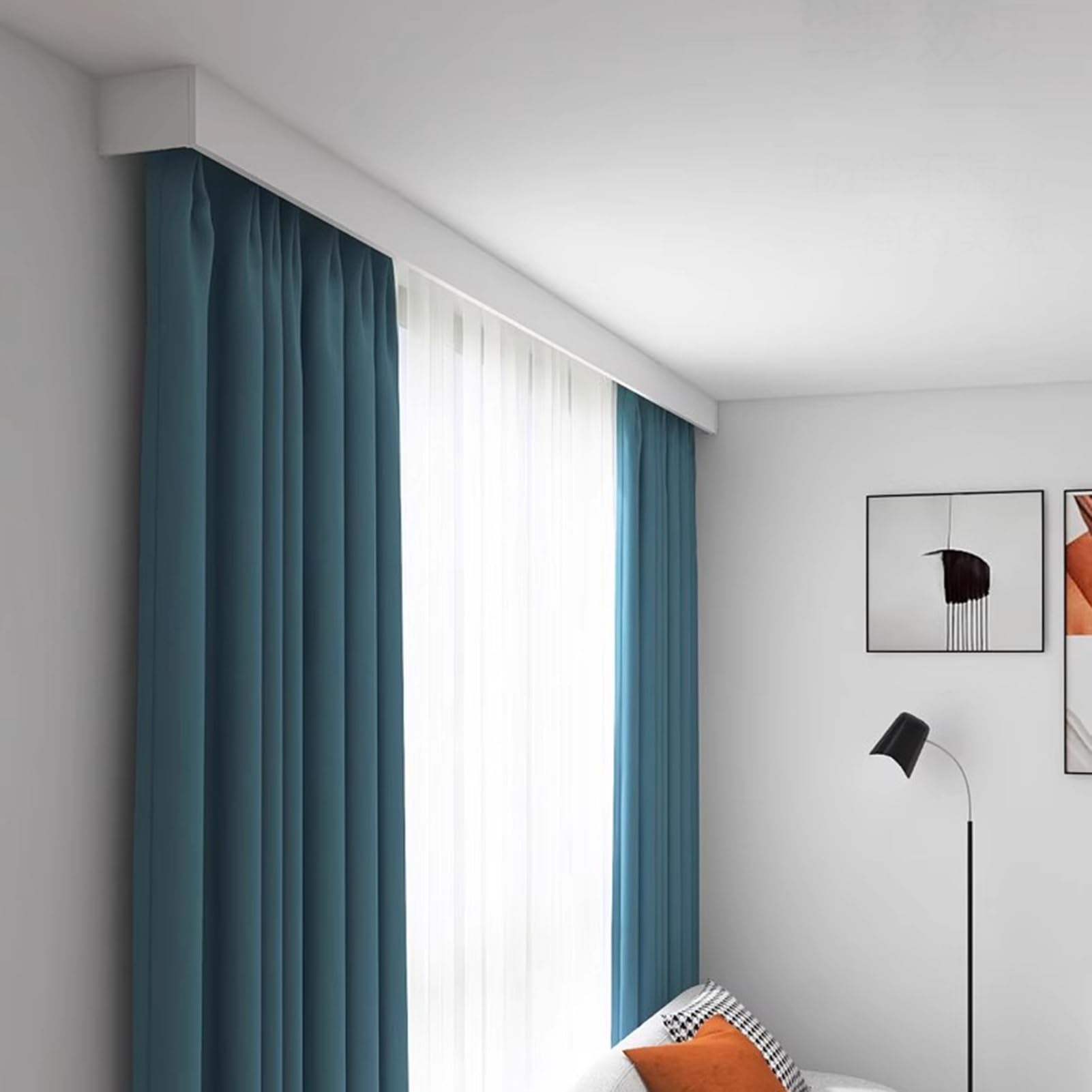 Karnisz Podwójny Tor do Zasłon z Lambrekinem, System Szyn do Zasłon Montowanych na Suficie i Ścianie do Okien, Luksusowy Biały Karnisz do Zasłon, Solidny Aluminiowy(Wall Mount,1.2m (3.9ft))