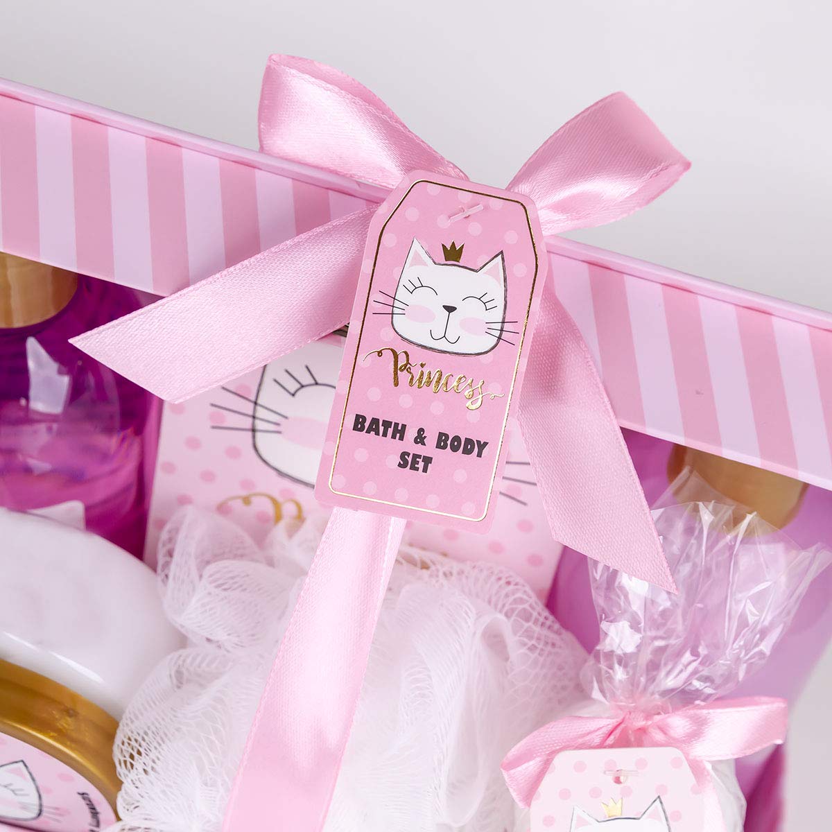 accentra zestaw do kąpieli i pod prysznic Princess Kitty dla kobiet i dziewcząt, o słodkim zapachu truskawki i wanilii, zestaw prezentowy pakowany w papierowe etui