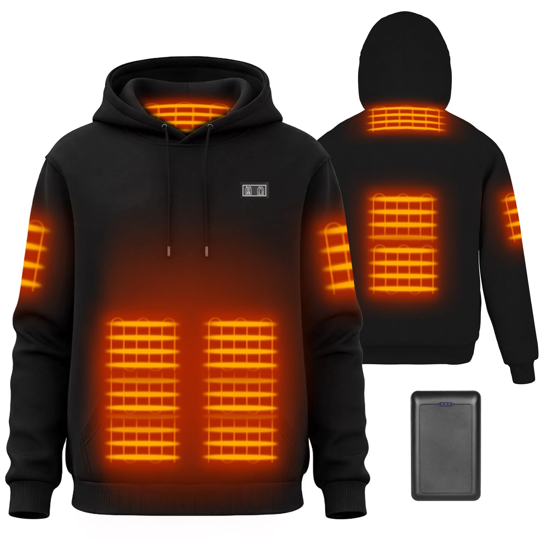 Beheizbarer Hoodie Damen Herren mit Fleecefutter 7,4 V 16000 mAh Akku, Beheizbare Pullover Beheizte Jacke für Skifahren Motorrad Camping, 3 Temperaturstufen 6 Heizzonen