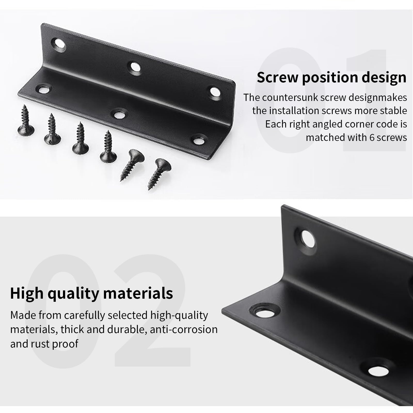 15PcsStainless Steel L-Shaped Corner Brackets, Black 90 Degree 80x20X20mm Black Metal LShaped Brackets Corner Bracket for Fixing Repairing - Image 3