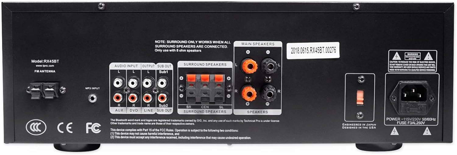 Technical Pro RX45BT Receiver Rear Panel Connections