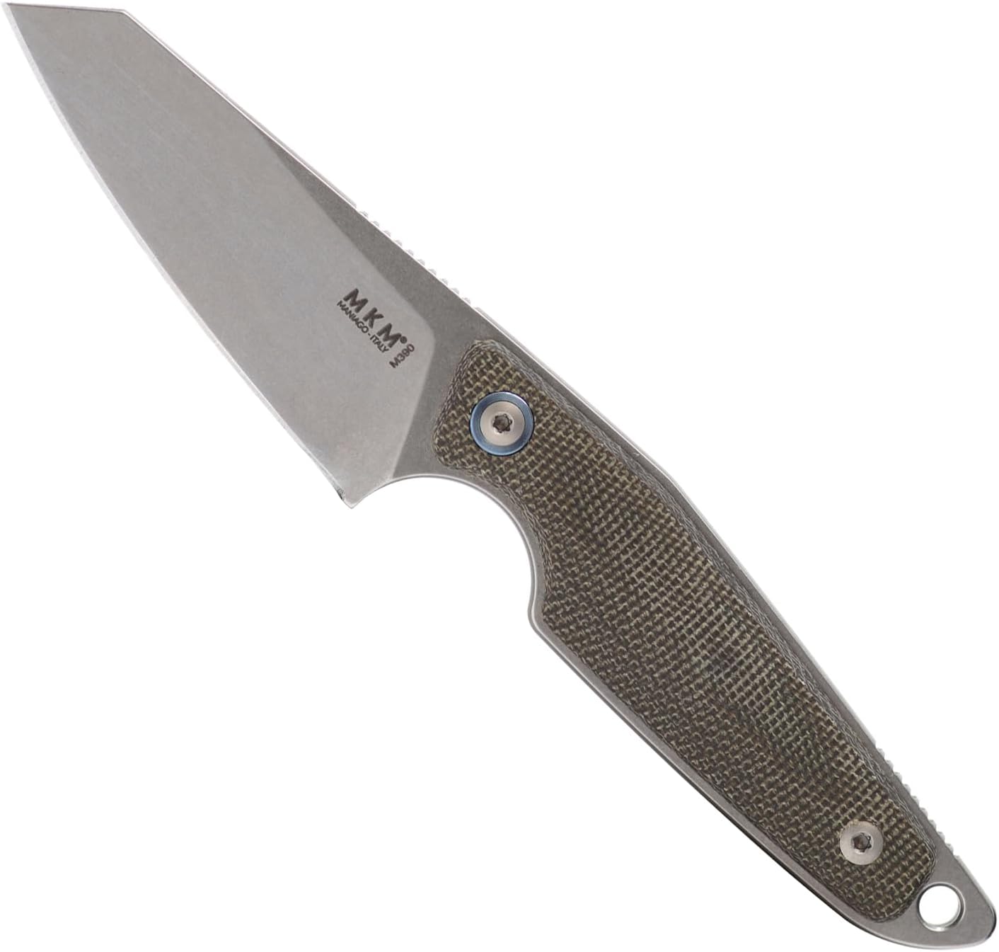 MKM Maniago Knife Makers MAKRO 2 Sheepsfoot Fixed Blade Knife and EDC Tool - M390 Super Steel, Full Tang, Designed by Jesper Voxnaes, Made in Italy, Includes Leather Sheath (Green Micarta)