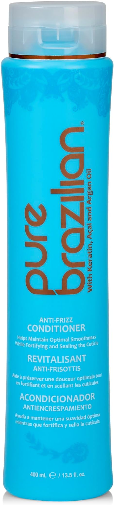 Pure Brazilian Anti-Frizz Daily Conditioner with Keratin & Acai, Smoothing & Strengthening for Shinier, Frizz-Free Hair, 13.5 Oz