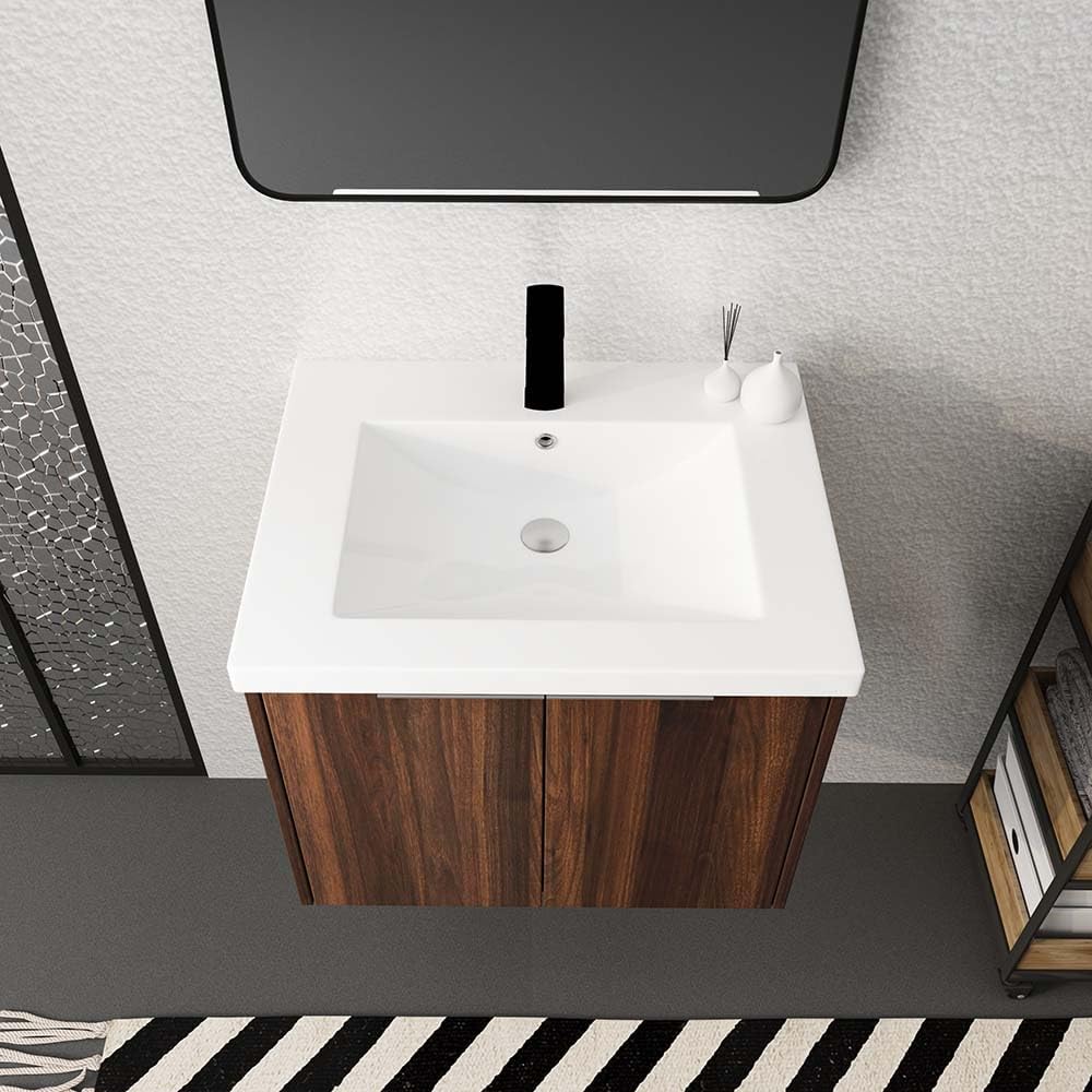 Anwick 24" Bathroom Vanity with Sink Combo, Small Floating Vanity Cabinet with Soft Close Doors for Small Space,Wall Mounted (Walnut, 24 Inch)