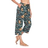 Fustylead Flower Floral Women Capri Pajama Pants, Variety of Background Lounge Bottoms Drawstring Trousers with Pocket S-XXL