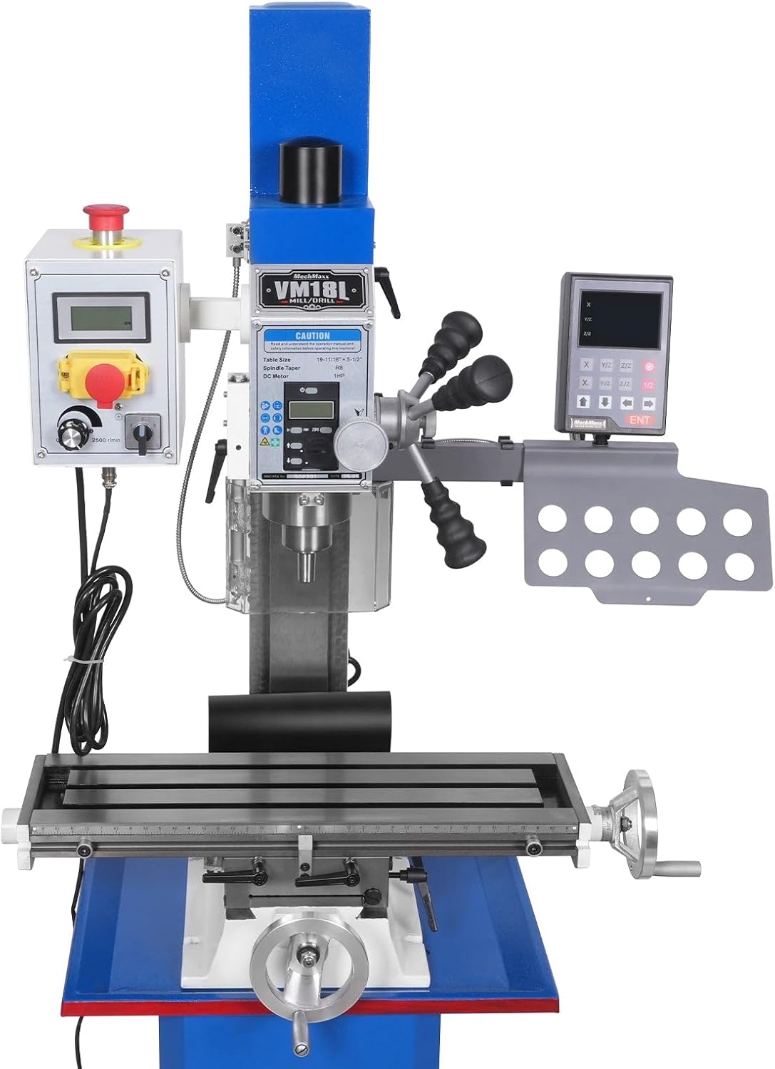 MechMaxx 6"x20'' Benchtop Mill Drill Machine with DRO, Variable Speed, R8 Spindle, 1 HP, 110V, Compact Milling Drilling Tool for Garage Shop, DIY Metalworking without Stand,Model VM18LD