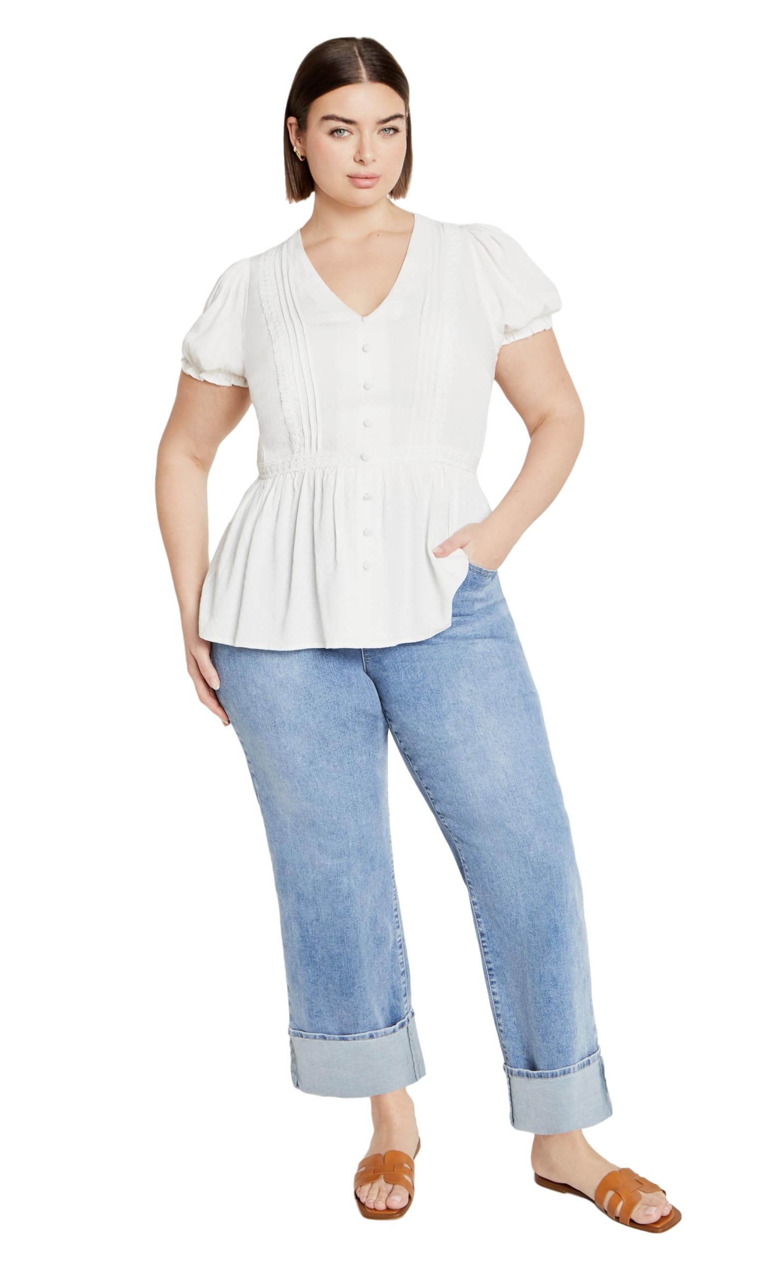 City Chic Women's Apparel Women's CITYCHIC Plus Size TOP Laila, Ivory, Ivory, 16 Plus