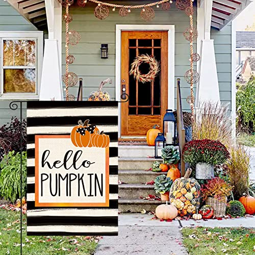 AVOIN colorlife Hello Pumpkin Fall Garden Flag 12 x 18 Inch Watercolor Stripes Double Sided, Autumn Seasonal Rustic Yard Outdoor Decoration by AVOIN colorlife - Image 7