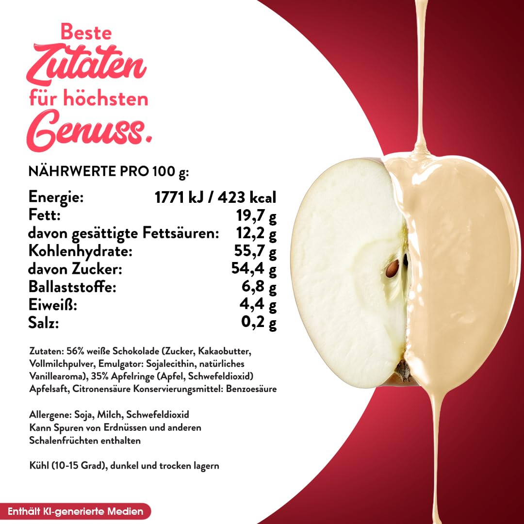 Sultan’s Palace Apfelringe in edler Weißer Schokolade – 1000 g – Schoko Früchte - Premium Qualität - Geschenkidee – Zartschmelzende Schokolade