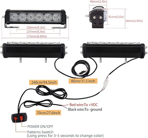 Miniatura 3 de STDYSUN Barra de luces LED estroboscópicas de emergencia, 2 unidades, rojo y amarillo, doble color, advertencia, parrilla de policía, montaje en