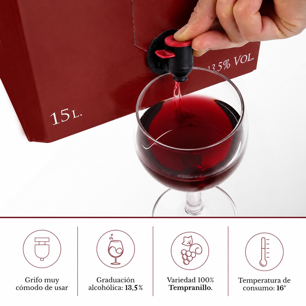 Bodega Los Corzos Vino Tinto Maceración Carbónica Bag in Box 15 L | 100% Tempranillo | Vino Tinto Español | Equivale a 20 Botellas de 75 cl | Ideal para Hostelería, Eventos y Consumo Diario