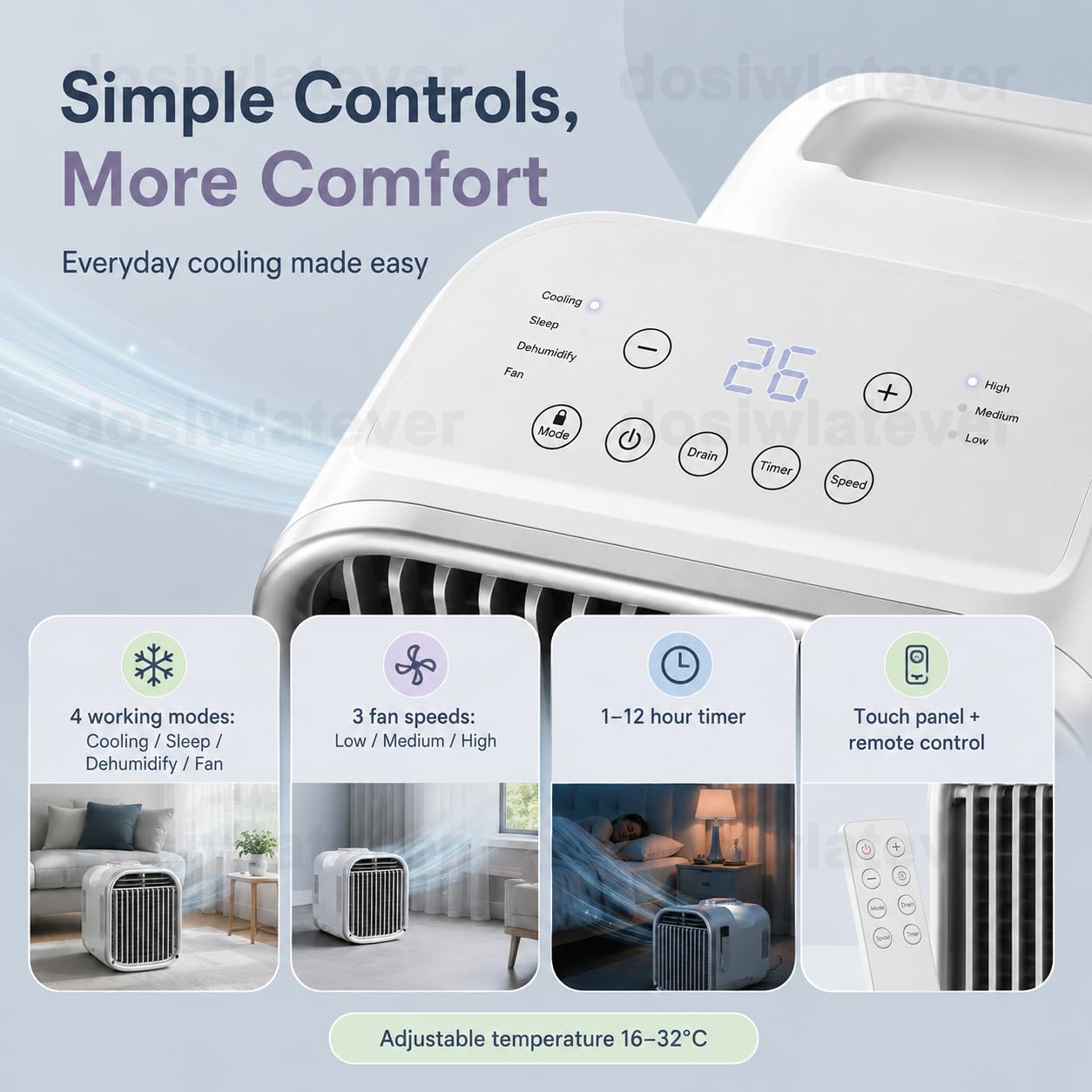 Aire acondicionado portátil sin unidad exterior 4100-5100 BTU, bajo consumo 240W/400W, refrigeración eficiente 8-10m², ideal para dormitorio, oficina, tienda de campaña y caravana White-V1pro220V