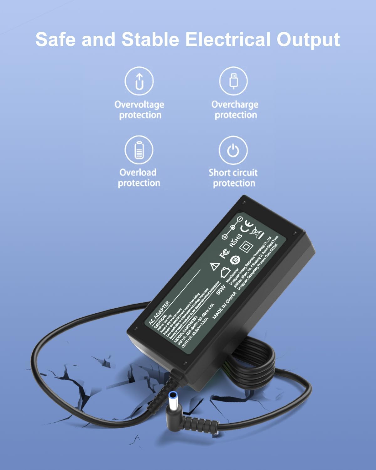 19.5V Charger Compatible with HP Monitor M27f M27fw M27fwa M27fd M27ha M27fe M24f M24fw M24fe M24fwa M22f Series 5 7 IPS Display LED FHD Adapter Power Cord