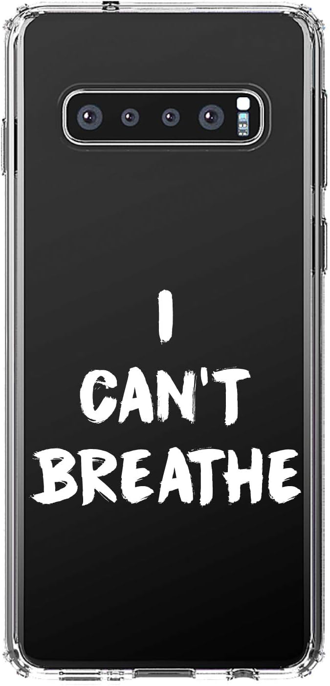 DistinctInk Clear Shockproof Hybrid Case for Samsung Galaxy S10 (6.1" Screen) - TPU Bumper, Acrylic Back, Tempered Glass Screen Protector - I Can't Breath in Black Text - Black Lives Matter