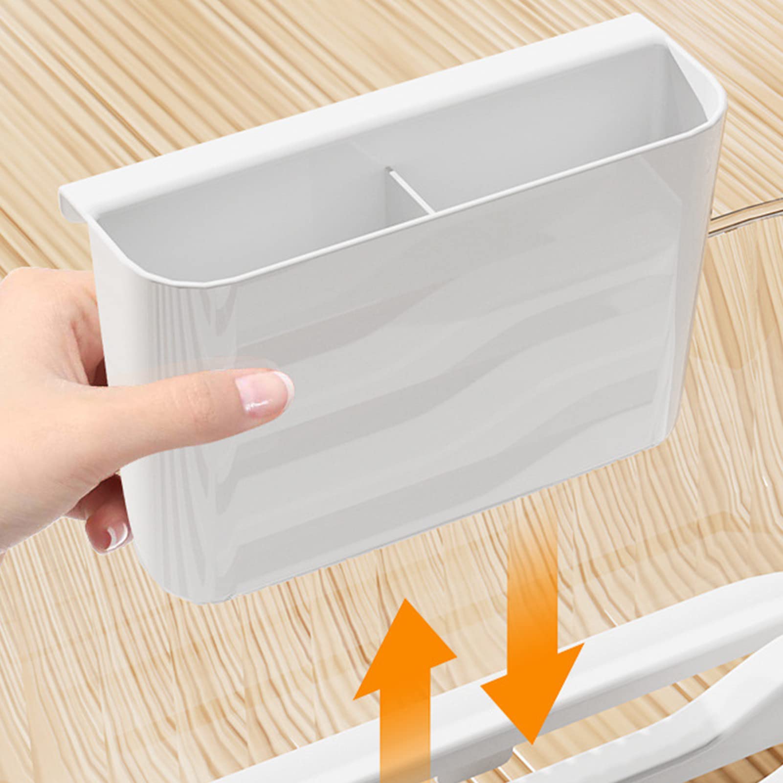 Verstellbares, weißes Abtropfgestell und Besteckkorb aus Kunststoff – platzsparendes Design für müheloses Trocknen und stilvolles Küchen-Display, perfekt für kleine Räume