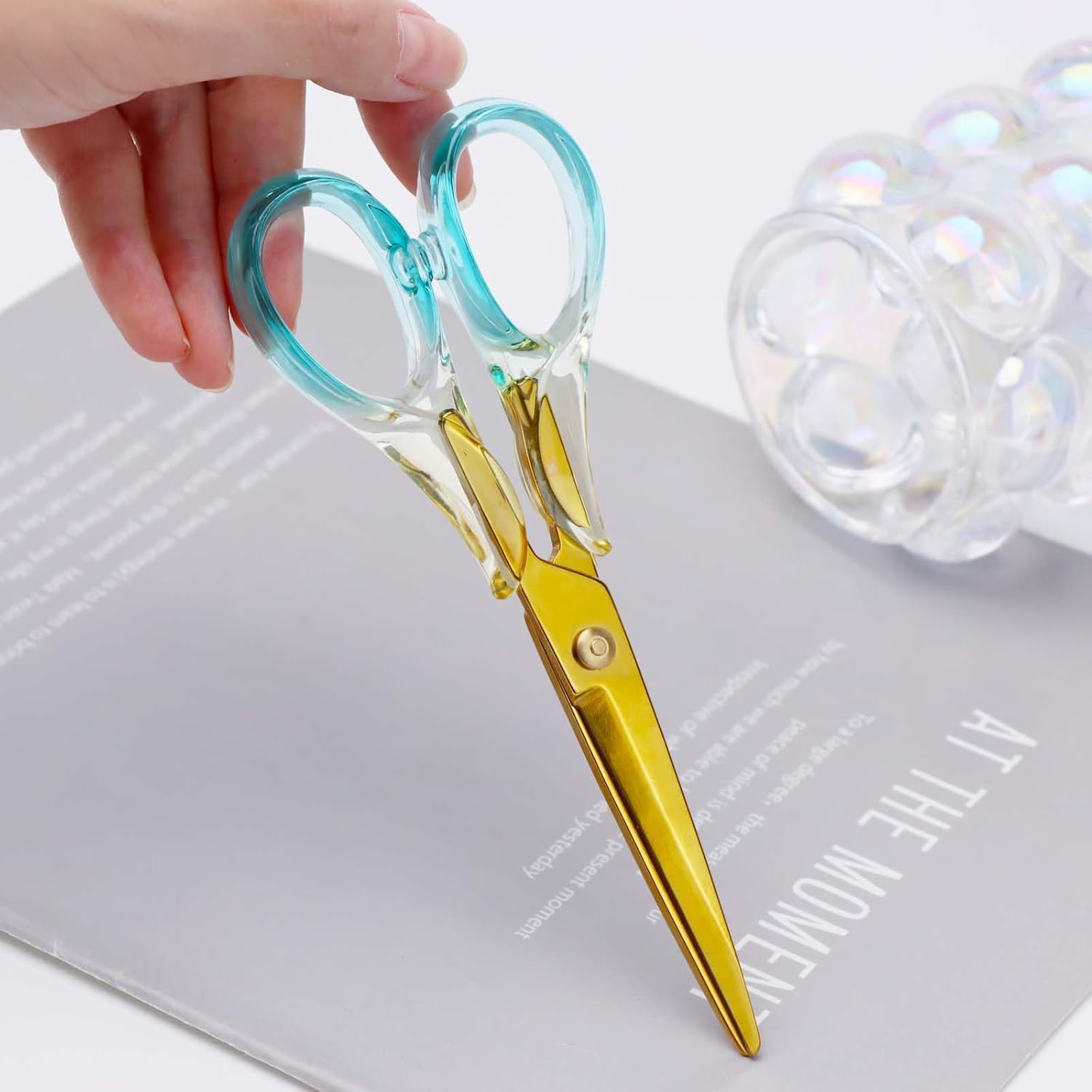 6.5" Acrylic Scissors Gold Blades Scissors Professional Small Craft Office Cutting Shears for Office School Home Supplies Desk Accessories (Blue, Gold)