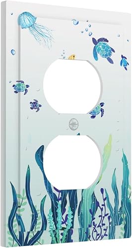 Miniatura 207 de Placa de pared de tortugas marinas, hierba oceánica, medusas, peces y algas marinas, placa de pared de doble palanca, cubierta de interruptor de luz