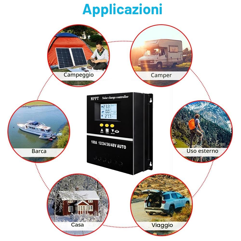 Y&H 100A PWM 12V 24V 36V 48V AUTO Regolatore di Carica Pannello Solare Caricabatteria Solare Fotovoltaico LCD MPPT Regolatore Solare
