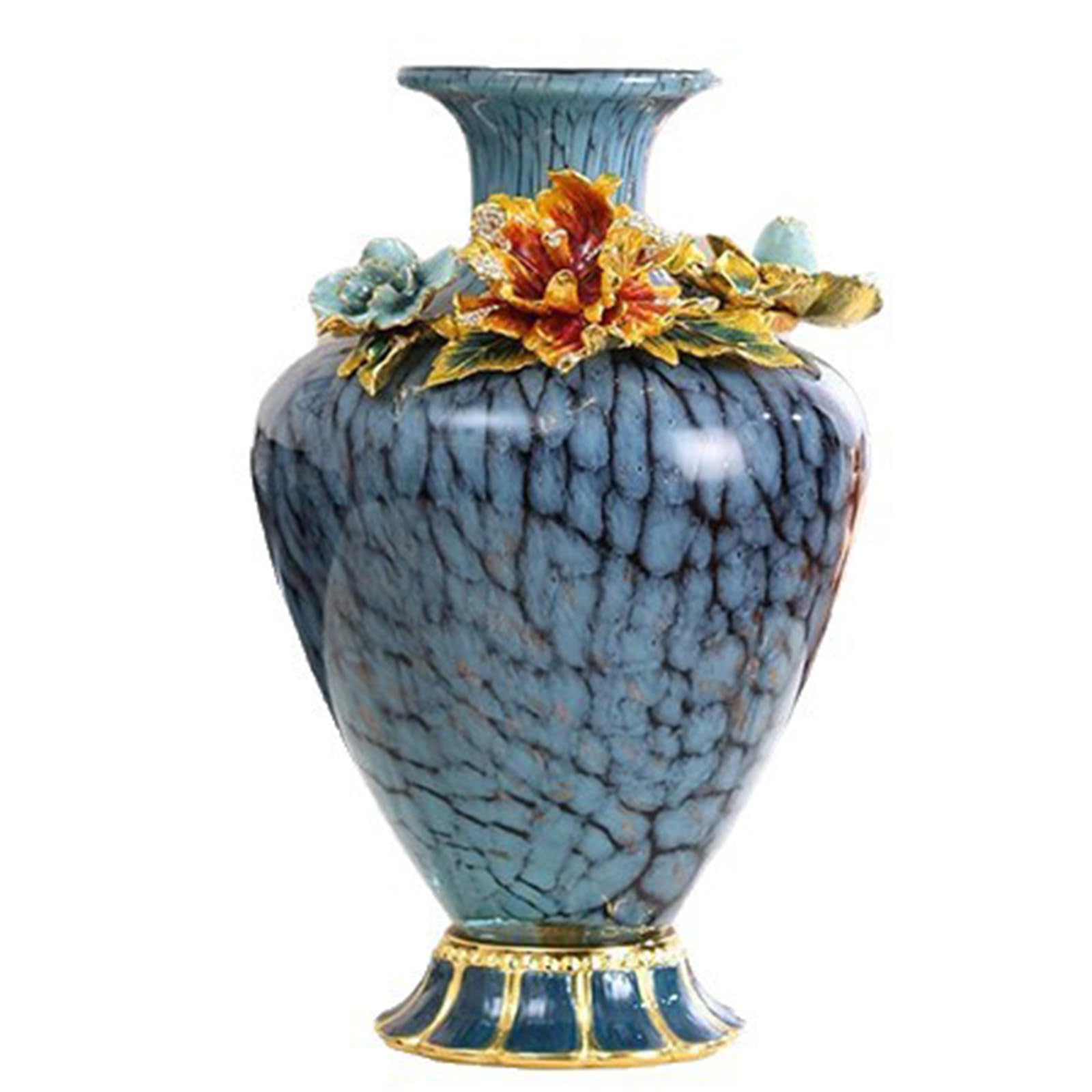 Hhhxkkuu Luxury European Style Enamel Glass Vase, 23x23x37cm