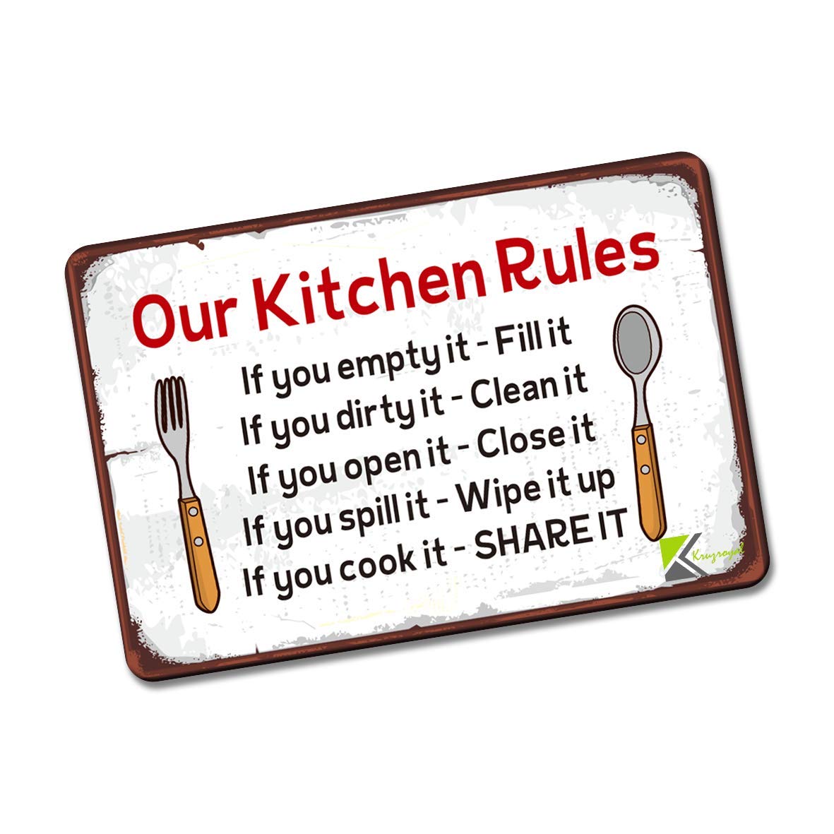 Kruzroyal FM164 OUR KITCHEN RULES/FILL IT/CLEAN IT/CLOSE IT/WIPE IT/SHARE IT Novelty Funny Gift Idea Glossy Rectangle Metal Fridge Magnet