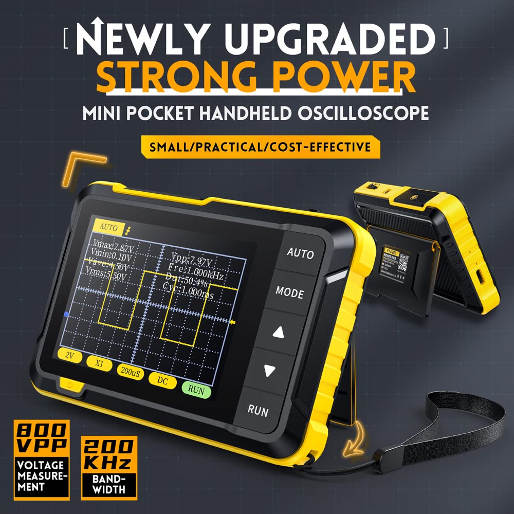 Osciloscopio digital, Weytoll Osciloscopio Portátil Medición de Voltaje de 400 V Portátil Ancho de Banda de 200 KHz Tasa de Muestreo en Tiempo Real de 2,5 MS/s Pantalla de 2,8 Pulgadas Instrumento