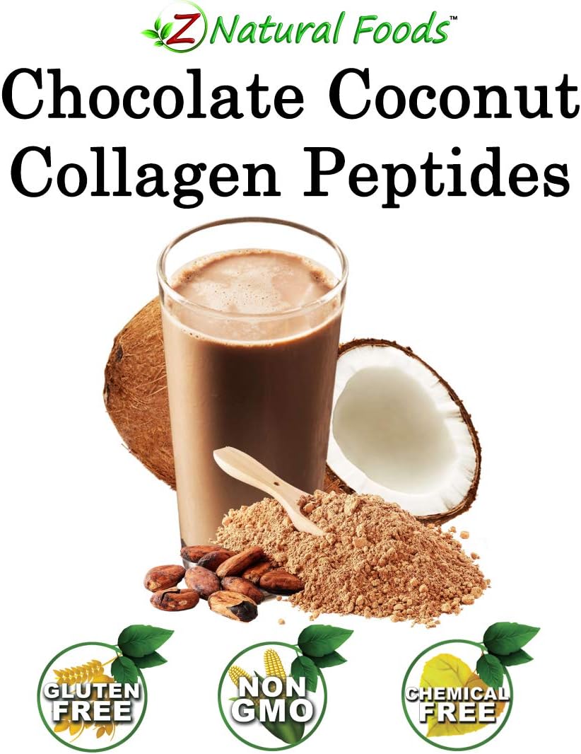 Z Natural Foods Chocolate Collagen Peptides Made with Coconut Milk Powder - 5 lb - Delicious Taste + Zero Sugar - Hydrolyzed Collagen + Organic Cacao + Coconut Milk Powder - Gluten Free & Non GMO