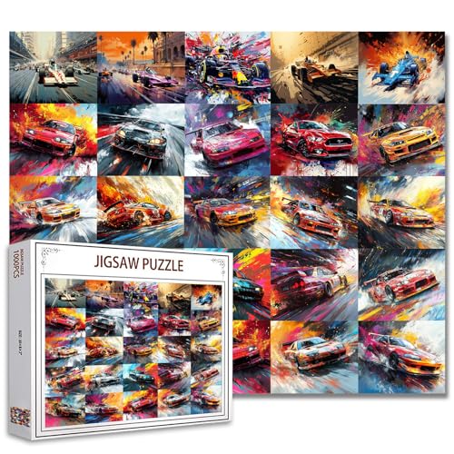 1000 Stück Jigsaw Puzzles Spiel Luxus Sportwagen für Erwachsene Kind Bunte Graffiti F1 Racing Car Puzzles Formula Puzzle One für Home Wall Decor DIY Kunst 27 x 20 Zoll perfekt für Game Nights