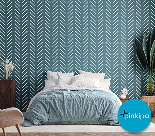 Pinkipo®, Hand-Drawn Herringbone, (16"X40") Xl Stencil, Large Wall Stencil, Modern Geometric Wall Stencils For Painting, Stencils For Walls, Chevron Wall Stencil #TOP5