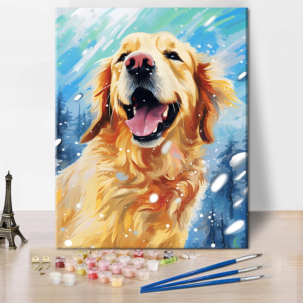 TUMOVO Paint By Numbers Kit For Adults - Welsh Corgi Dog With Surfboard Sunset Abstract, 16x20 Inch Canvas - View #7