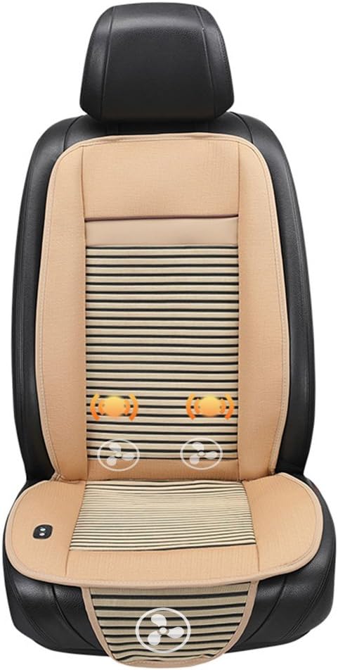 Refrigeration&Blowing Cooling Smart Car Seat Cushion Pad Coverage of Massage with Breathable 3D-Ventilated Ice Silk 12V Car Accessory Seat Protective Cover (Beige)