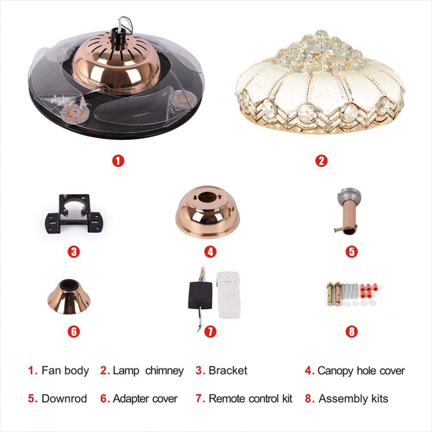 Buy 2 get 3 42 inch Crystal Low Profile Ceiling Fan Chandelier with LED Light, Modern Retractable Ceiling Fan Chandelier with 3 Colors 3 Speed Fan Chandelier Lighting for Bedroom Dining Room