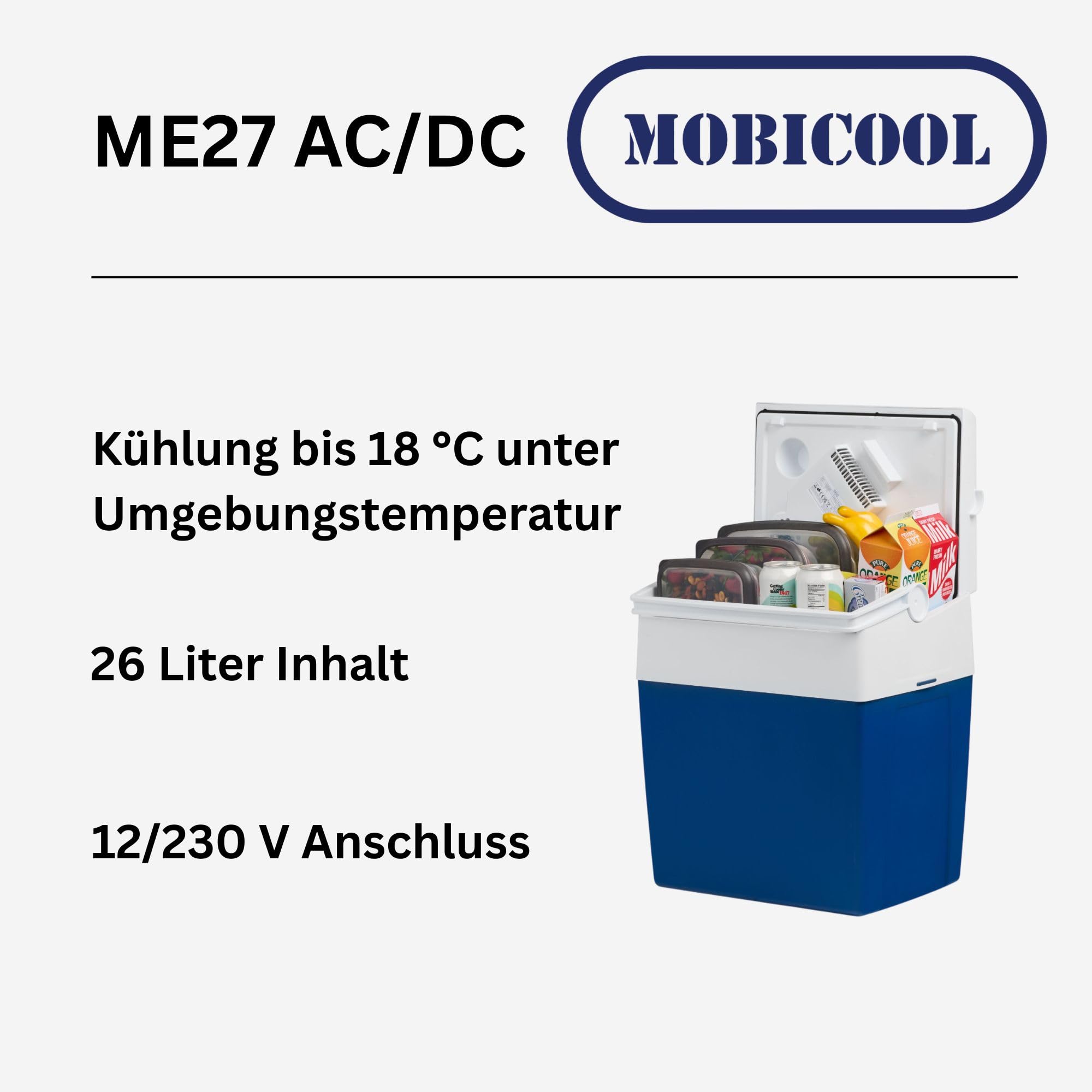 Mobicool ME27 elektrische Kühlbox 12V 230V 26L Mini-Kühlschrank Camping Auto tragbar