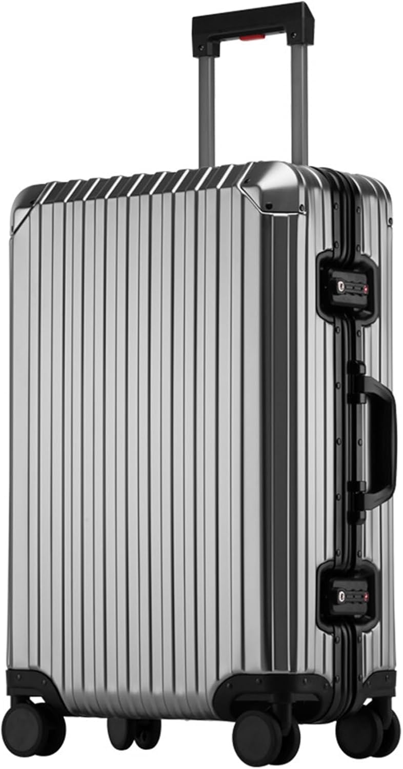 Oblique Angle Metal All Aluminum Magnesium Alloy Material Carry-on Luggage TSA Customs Lock Zipperless Silent Rotary Wheel Business Suitcase Set (dark grey, 24 '')