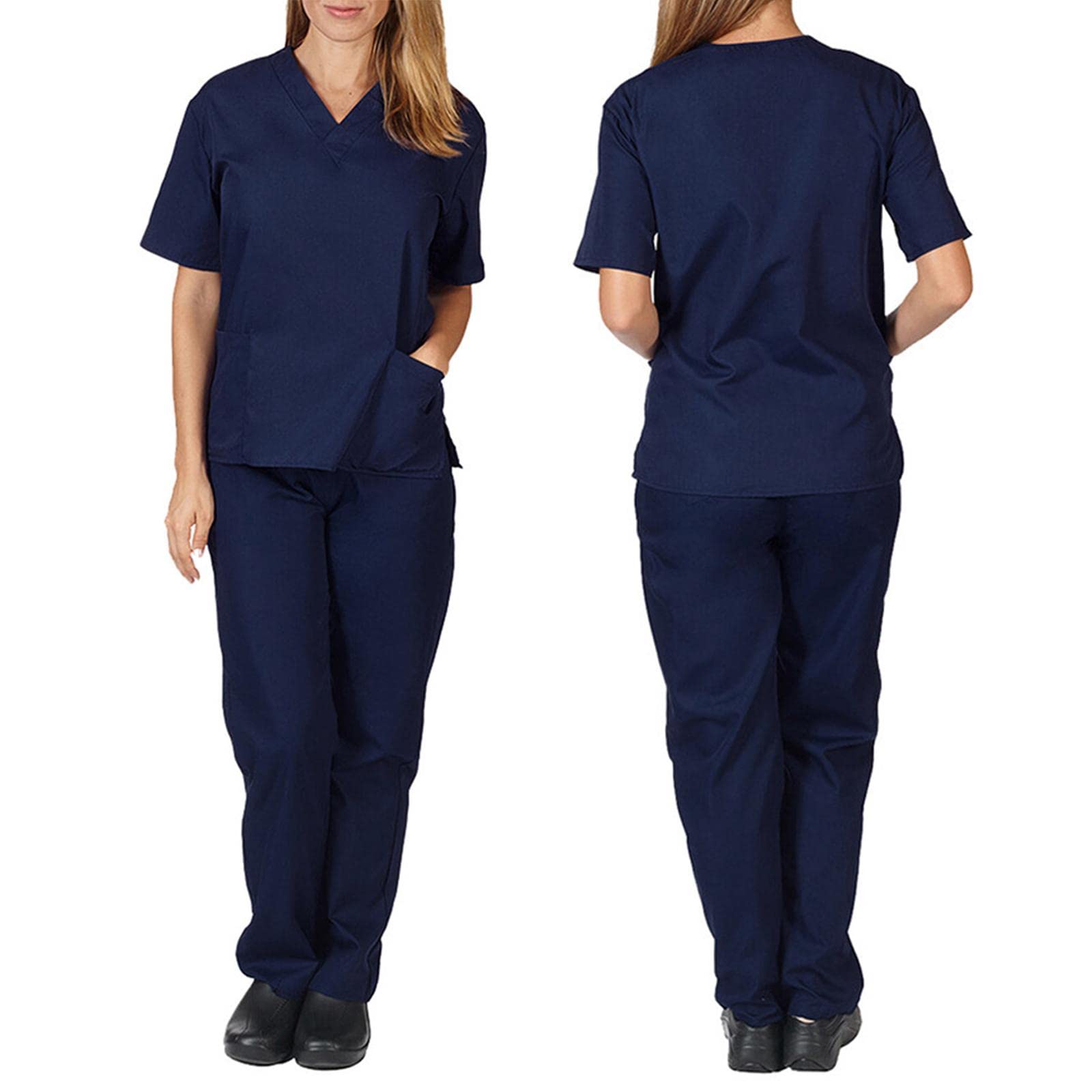 Unisex pielęgniarstwo praca peeling dekolt w serek odzież ochronna pracownik opieki granatowy S