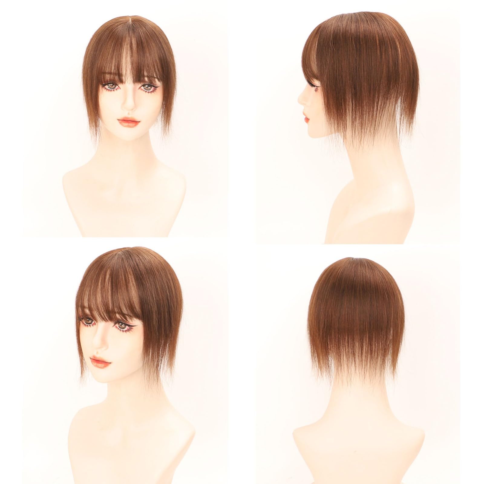 Topper per capelli umani da donna, clip da 11,8 pollici con frangia d'aria 3D per volume dei capelli(Brown,10 * 12-30cm)