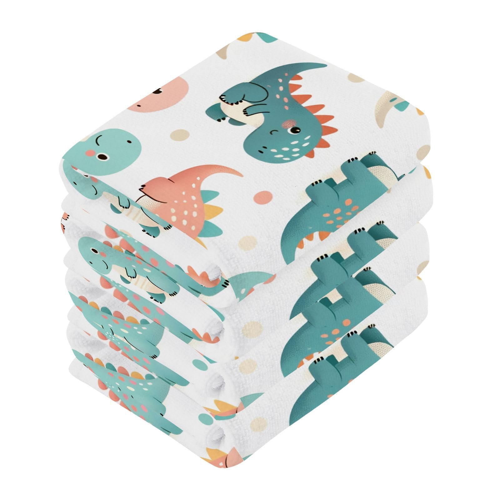 YANENDIE Cute Little Dinosaurs (2) Washcloths Towels, Highly Absorbent and Soft Cotton Face Cloths, 6 Pack Quick Dry Wash Cloths - 12 X 12 Inches