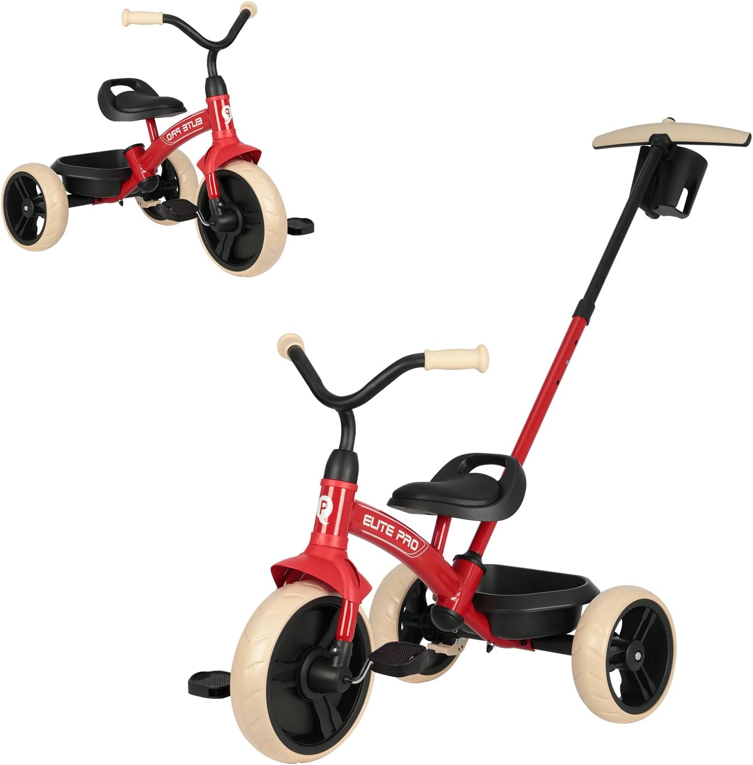 Toddler Tricycles for 2 to 6 Year olds-2 in 1 Kid's Trikes Bike with Push Handles Adjustable & Removable, Push Bike with Toy Storage Basket for Boys & Girls Tricycle Gift Red