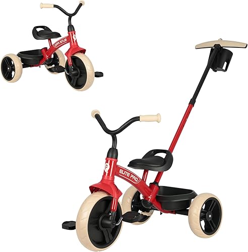 Triciclos para niños de 2 a 6 años 2 en 1 con asas de empuje ajustables y extraíbles, bicicleta de empuje con cesta de almacenamiento de juguetes