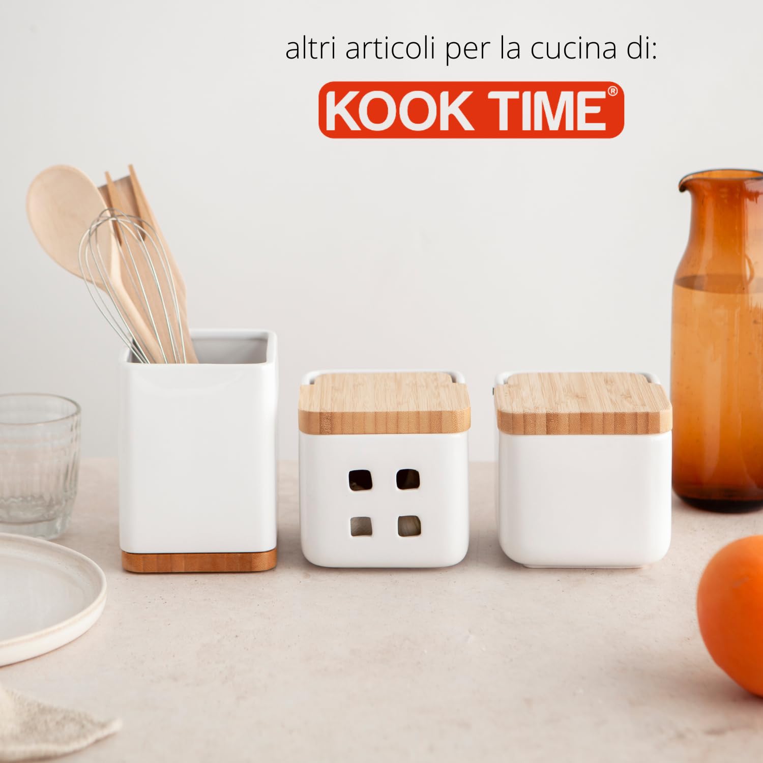Porta sale grosso e fino, Barattoli sale per cucina o tavolo in ceramica con coperchio girevole in bambù ecologico, Barattolo sale grosso e fino, Dimensioni 11,7 x 11,5 x 11,3 cm. Marmo