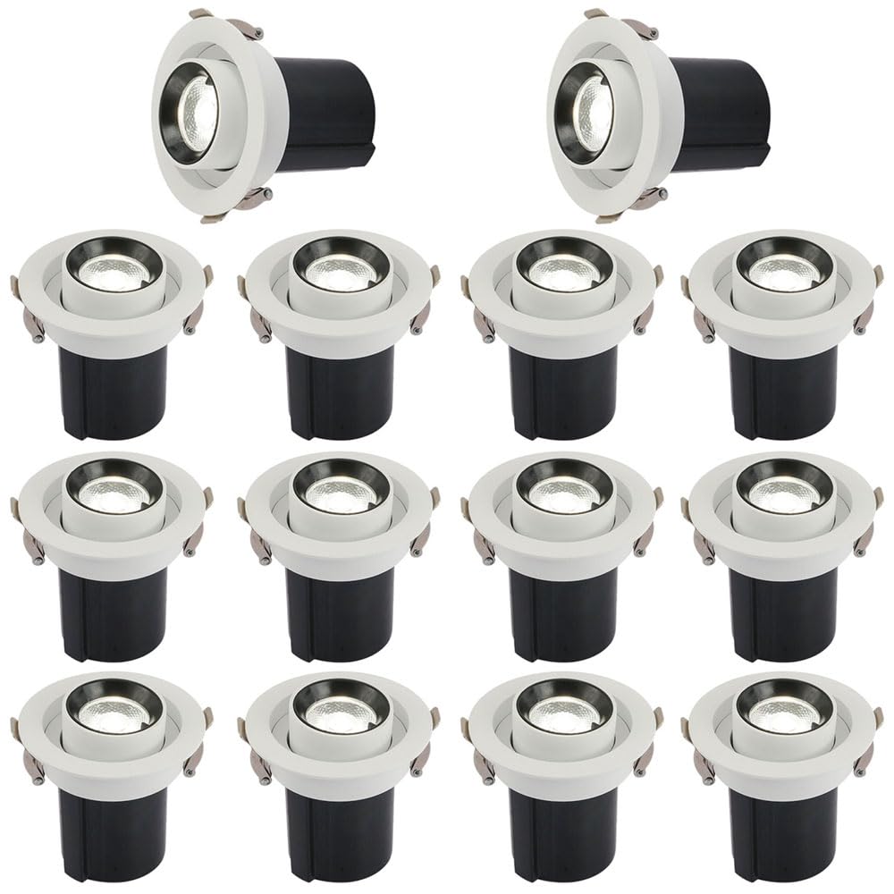 BHGFYXBS 14 Pcs Round Ceiling Lighting Fixture, 3000K-6000K Dimmable Led Spotlight, Retractable Rotating Downlight, 12W Recessed Ceiling Downlight For Bathroom Office Kitchen Livi