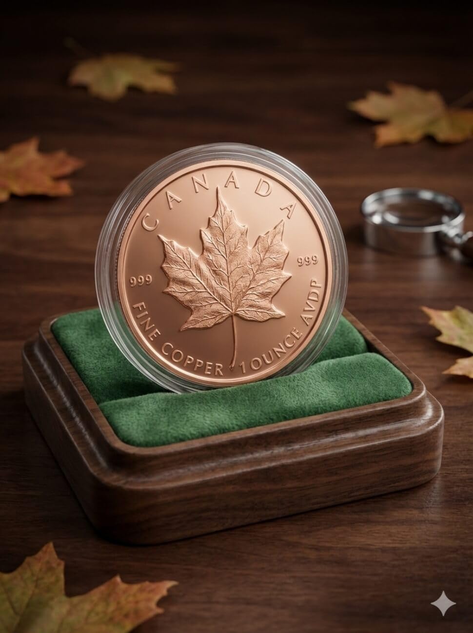 1 Unze .999 fein Kupfer Motiv "Maple Leaf" in original Lindler Münzkapsel