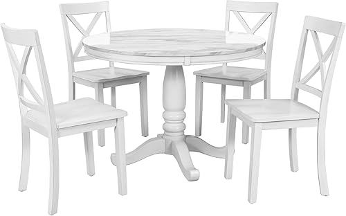 Miniatura 10 de Harper & Bright Designs Juego de mesa de comedor – Juego de comedor redondo de 5 piezas con 4 sillas de madera Blanco,Azul antiguo,Blanco