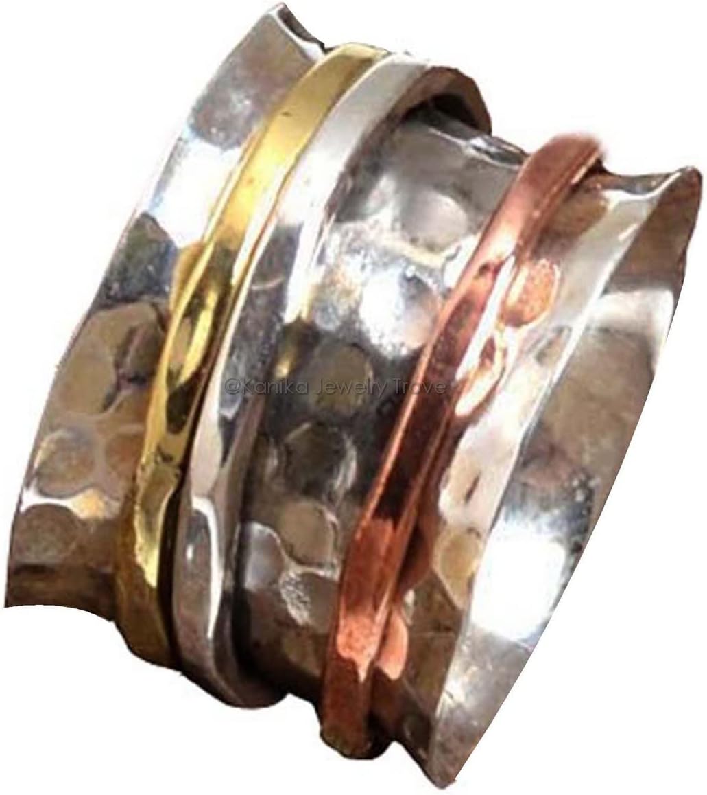 Kanika Jewelry Trove Plain Hammered Spinner Band Rings, Anxiety Ring, 925 Sterling Silver Spinner Band Rings for Women, Gift Ring