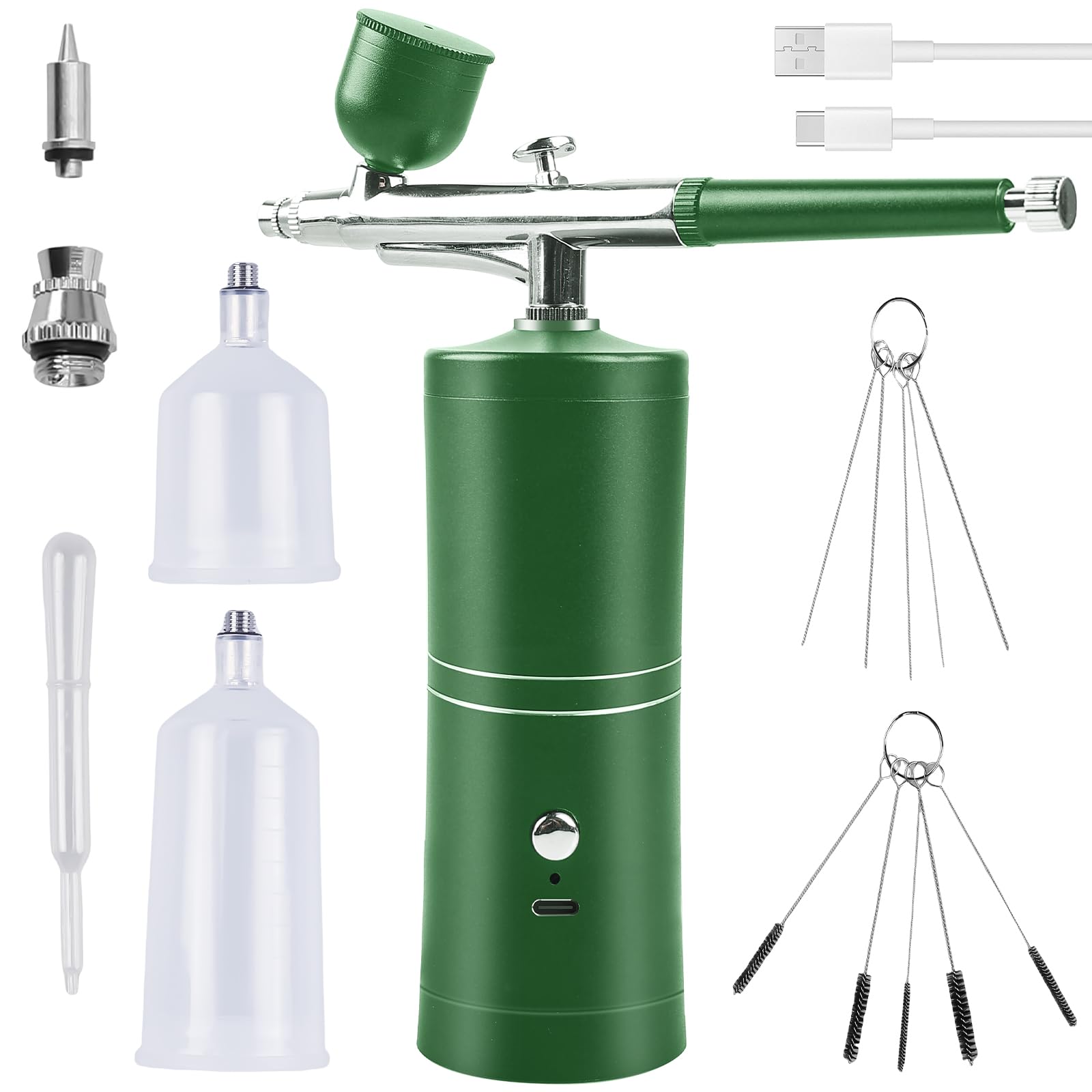 Kit Aerographe Avec Compresseur, Compresseur Aérographe, Kit D'aérographe Pistolet Rechargeable Air Brush Airbrush Portable Brosse À Air Pour Maquillage, Nail Art, Décoration De Gâteau Grün