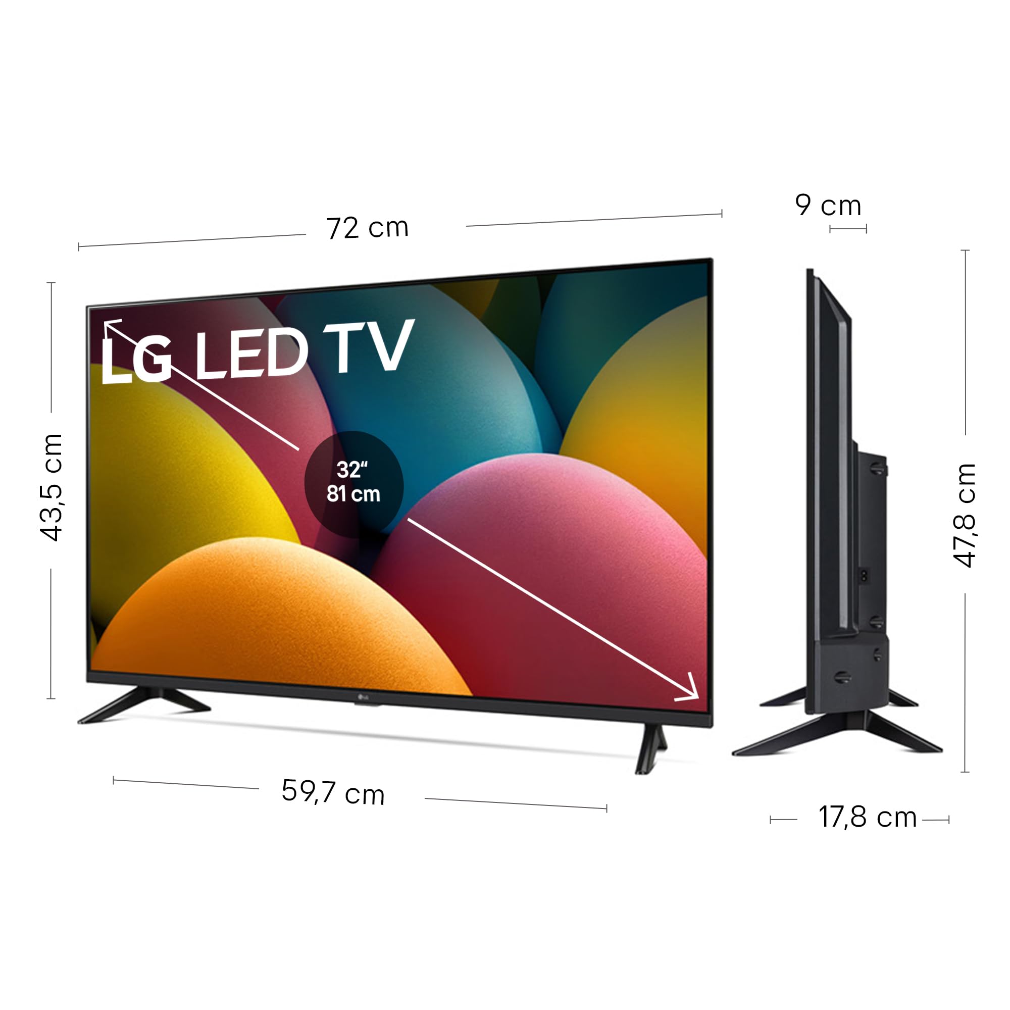 LG 32LR60006LA - TV 32" FHD (80 cm), Smart TV webOS 23, Procesador α5 AI Gen6, HDR10/HLG, Dolby Digital Plus, AI Sound, Google Assistant, Apple AirPlay, ThinQ, HDMI, USB, Bluetooth, Wi-Fi