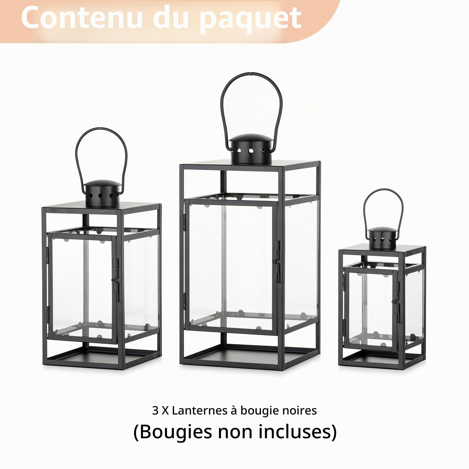 NUPTIO Lanterne Bougie Exterieur Noire - 33/26/20cm Métal Lanternes Outdoor Funéraire Cimetière Bougie Résistant Aux Intempéries Lanterne Jardin Extérieur Bougeoir Lumière du Vent Intérieur