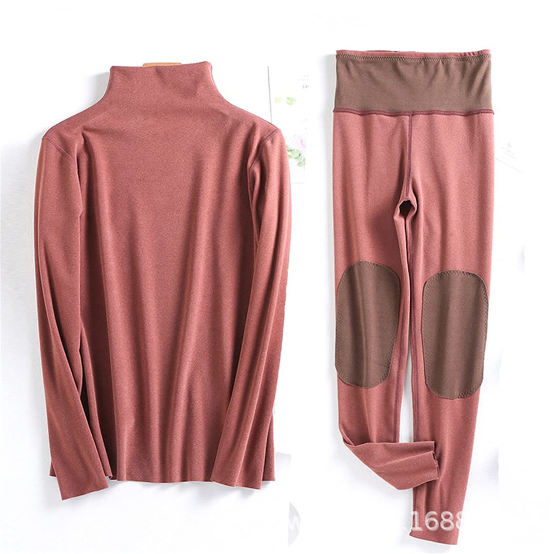 Disimlarl Damen Große Größe Hoher Kragen Bequem Velours Thermounterwäsche Set, Rotwein-Set, 48