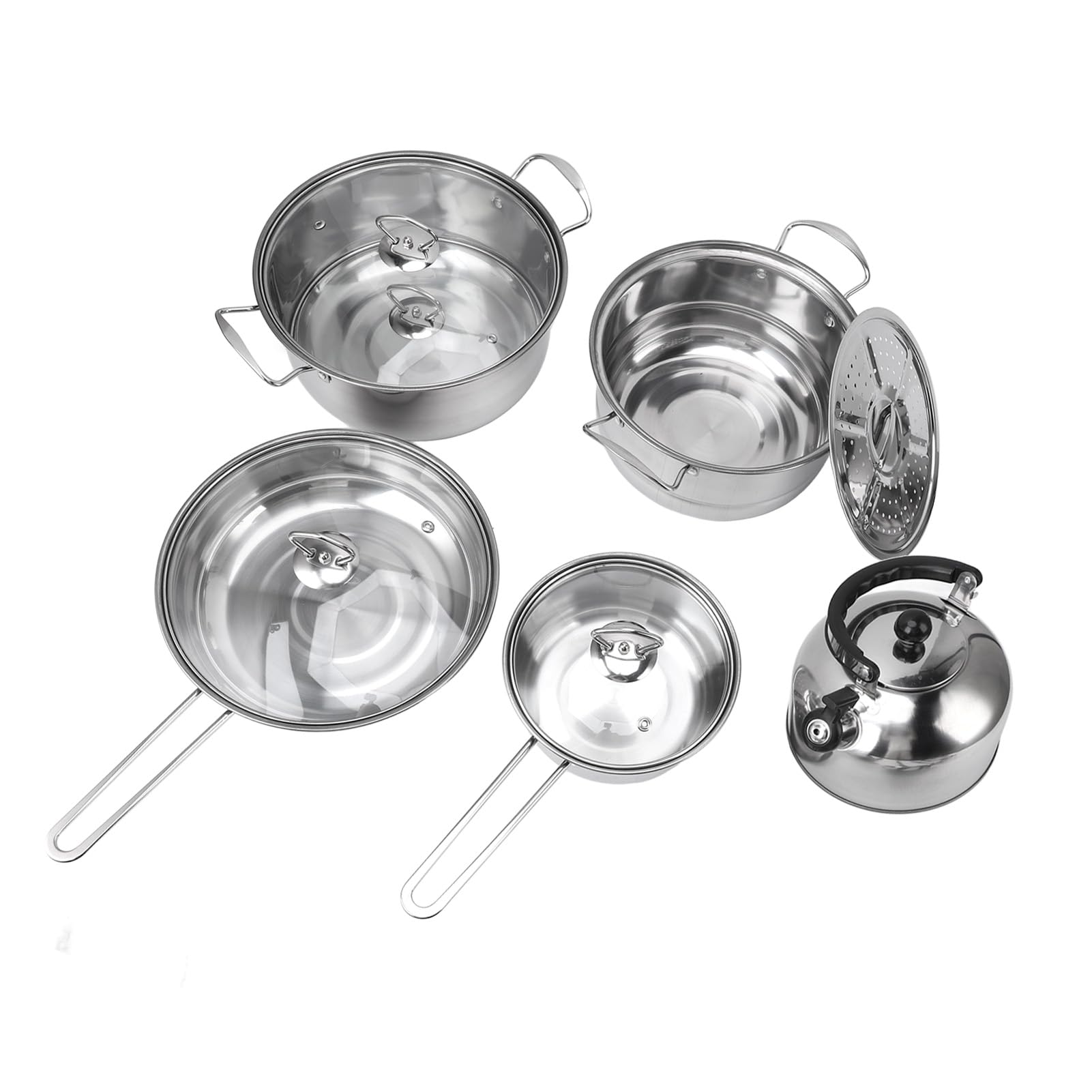 Set di Pentole in Acciaio Inossidabile Addensato per Domestica, Set di Pentole Antiaderenti, di Padelle per Zuppa di Pentola per Latte Equisite, per Appassionati di, 13 Pezzi