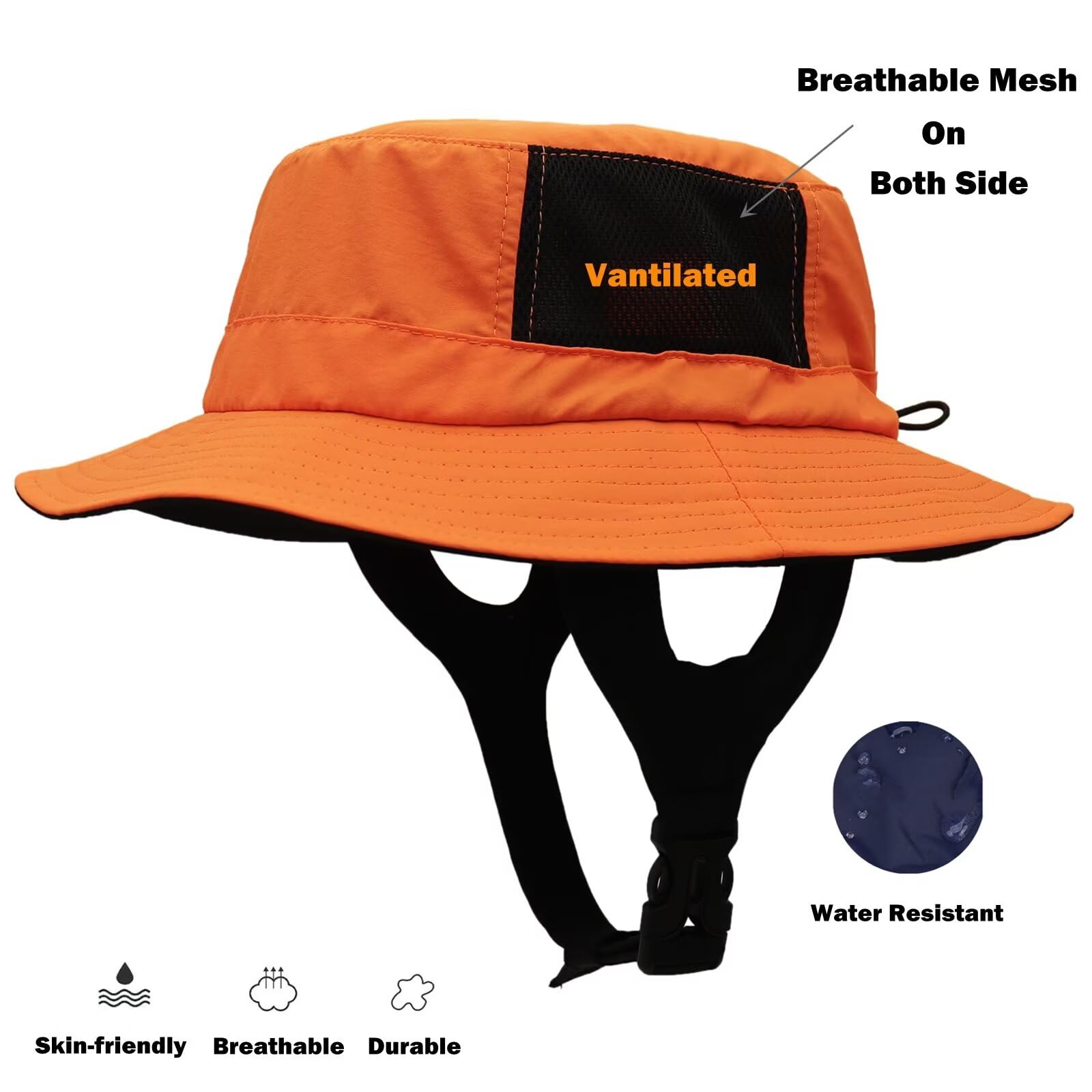 Sombrero de pescador de surf para hombre y mujer, impermeable, UPF50+, plegable, sombreros de sol de playa, Naranja 3